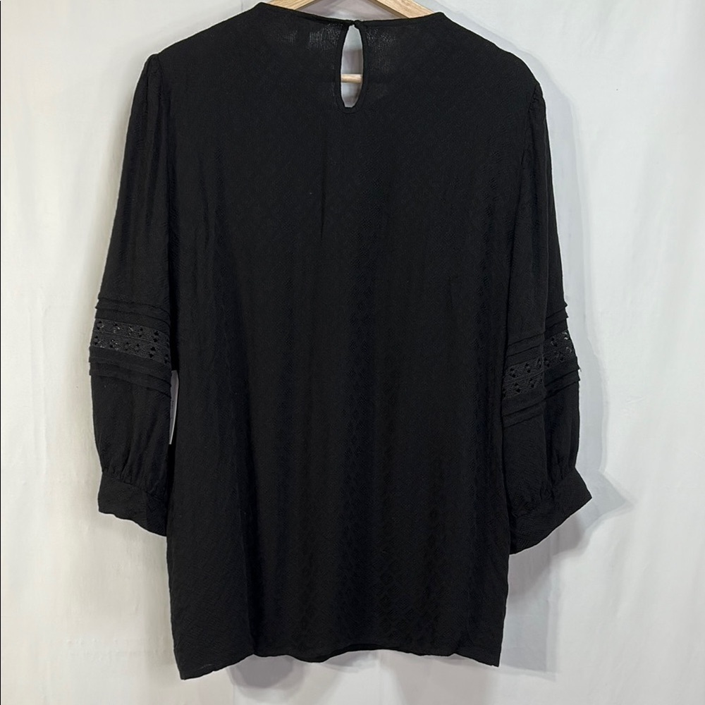 🤡 nwt Time and Tru Black blouse with Bishop Sleeves and Bib Collar - Picture 3 of 5